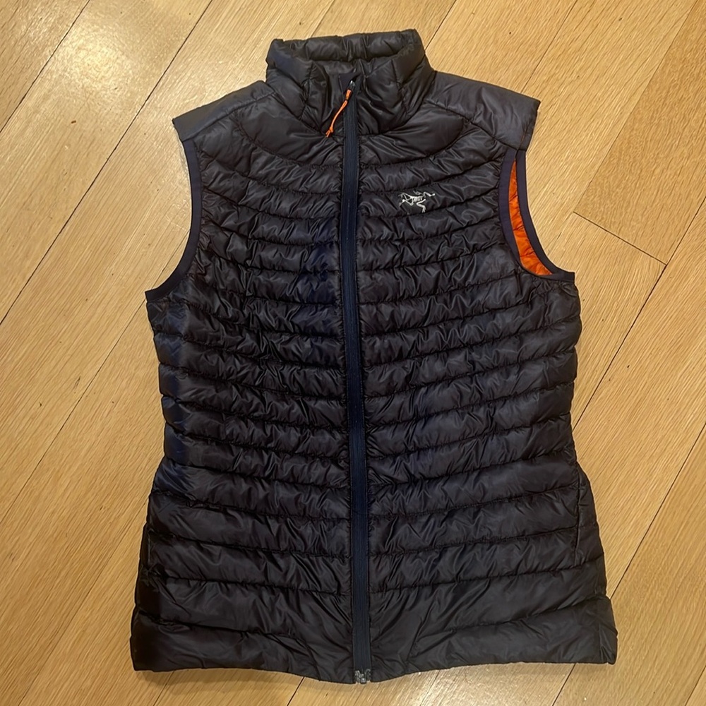 Arcteryx Woman’s puffer vest - blue and orange - woman’s XS